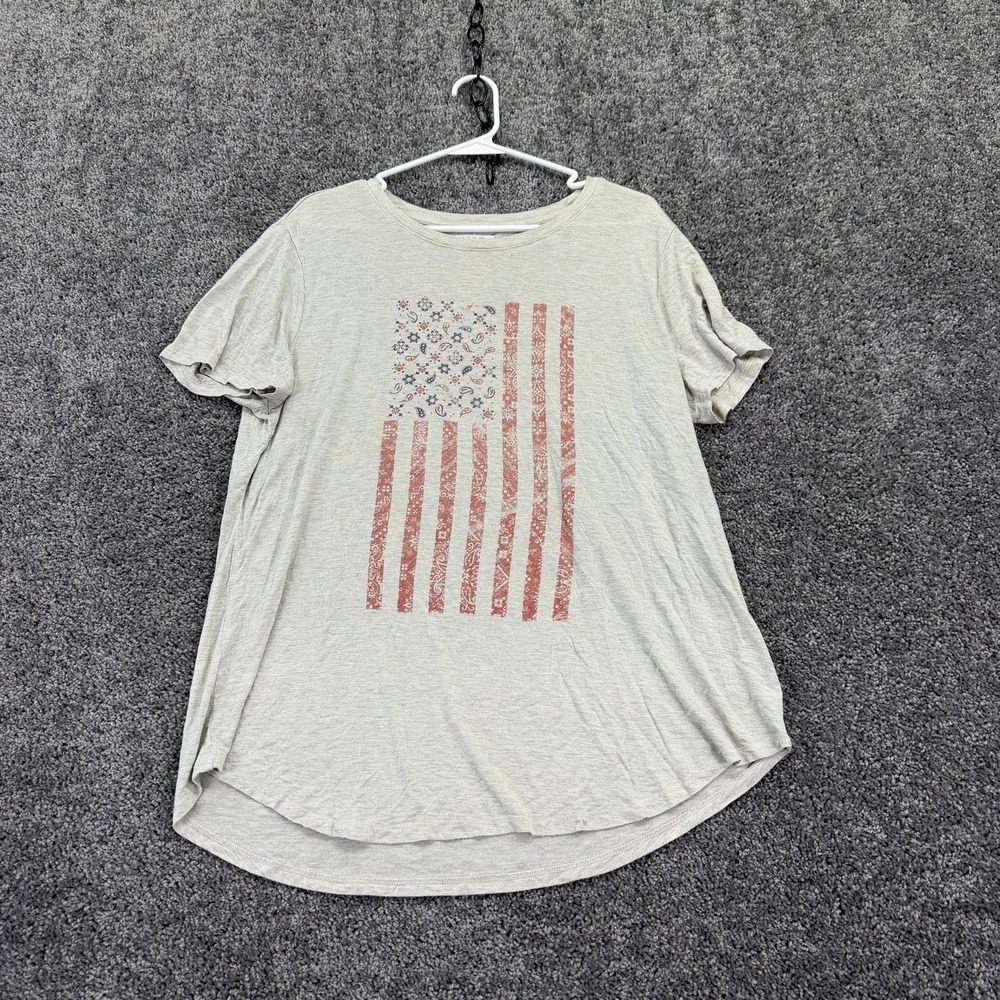 Maurices Shirt Womens XL Beige Flag Graphic High Low Tunic T Shirt Casual Summer